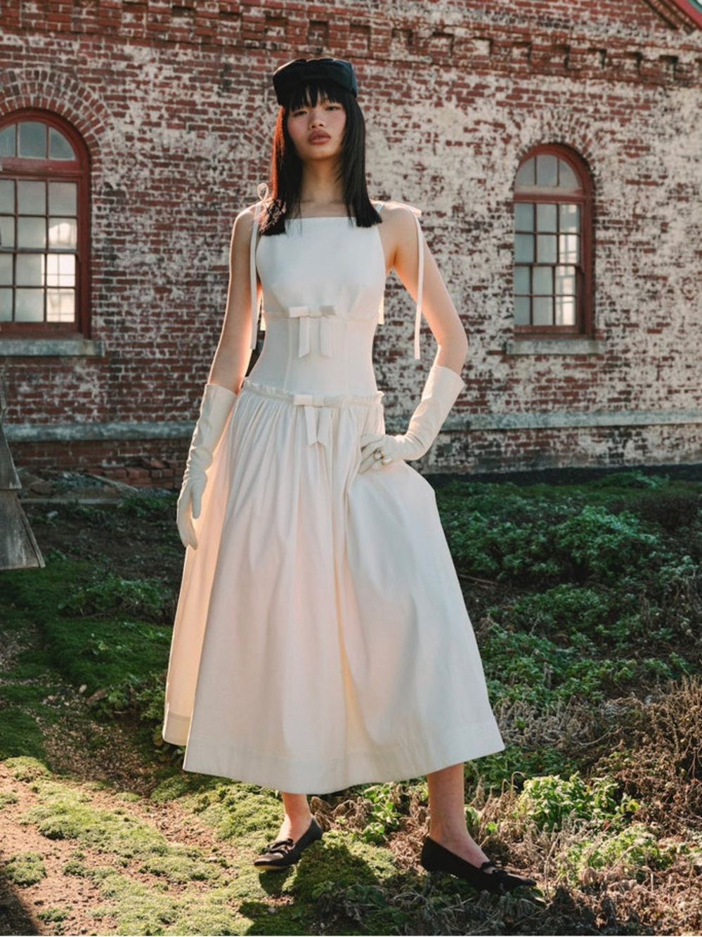 $549 NWT For Love And Lemons “Mollie” Midi Dress in Cream Sz 0